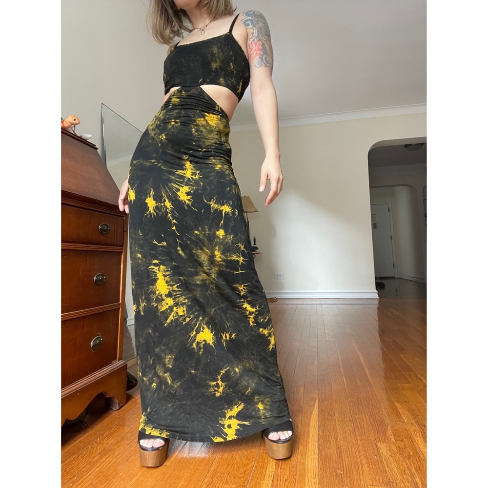 FASHION NOVA ~ Spread Some Love Tie Dye Maxi Dress - Black/Mustard